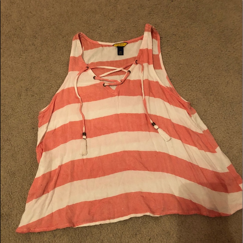 salmon and white stripped tank